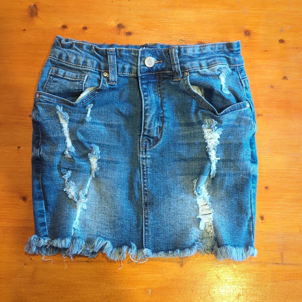 Wax Jeans Y2K Distressed Denim Micro Mini Skirt Frayed Cutoff XS